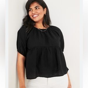 NWT Old Navy Women's Black Boho Babydoll Seersucker Blouse Shirt XL Tall